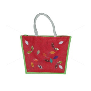 Bulk Buying - Fancy utility bag - A jute handbag with an elegant embroidery flower design (14 x 5 x 11.5 inches)