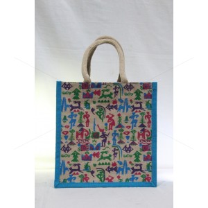 Multipurpose Fancy Jute Bag - Random Colour Warli Print with Zipper (11.5 X 5.5 X 12 inches)