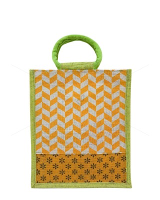 Gift Bag - A fancy jute bag with waves and checks with zipper and round handle (12 x 5 x 14.5 inches)
