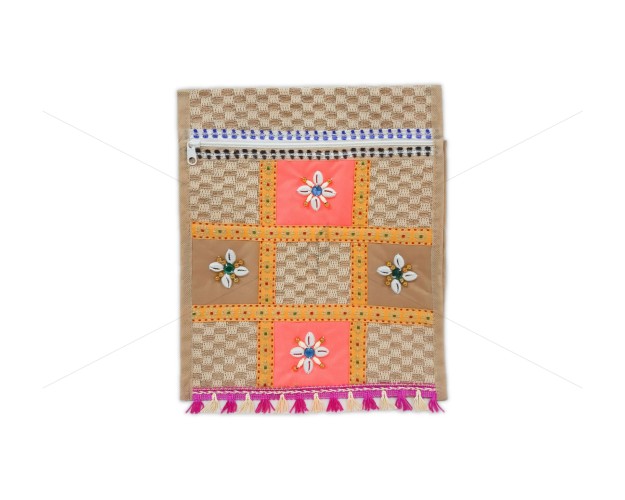 Sling Bag -  A multi-colour spacious jute sling bag with titillating bead designs with an outer zipper  (12 X 4 X 14 inches)