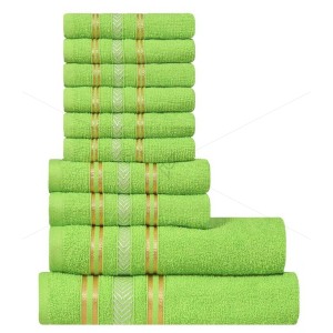 Bulk Buying - 10 Pc Towel 400 GSM, Premium, Extra Light Weight Soft, Absorbent, Durable, Reasonable, Quick Dry, 100% Ring-Spun Cotton Yarn, (10 Pcs Towel Set, Natural Green), Essence [BBT1067]