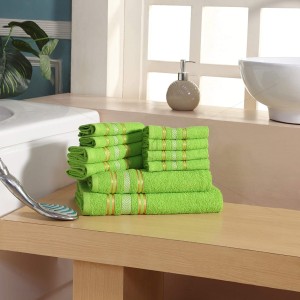 Bulk Buying - 10 Pc Towel 400 GSM, Premium, Extra Light Weight Soft, Absorbent, Durable, Reasonable, Quick Dry, 100% Ring-Spun Cotton Yarn, (10 Pcs Towel Set, Natural Green), Essence [BBT1067]