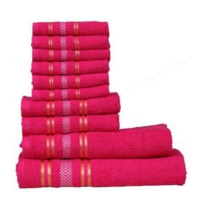 Bulk Buying - 10 Pc Towel 400 GSM, Premium, Extra Light Weight Soft, Absorbent, Durable, Reasonable, Quick Dry, 100% Ring-Spun Cotton Yarn, (10 Pcs Towel Set, Romantic Fuchsia), Essence [BBT1068]