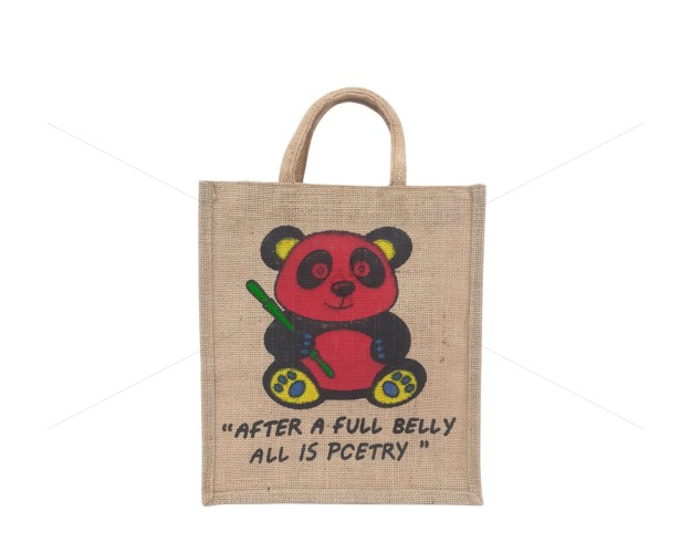 Fancy Bag - Random Colour Panda Print Jute Bag  And Zipper (12 X 5 X 14 inches)