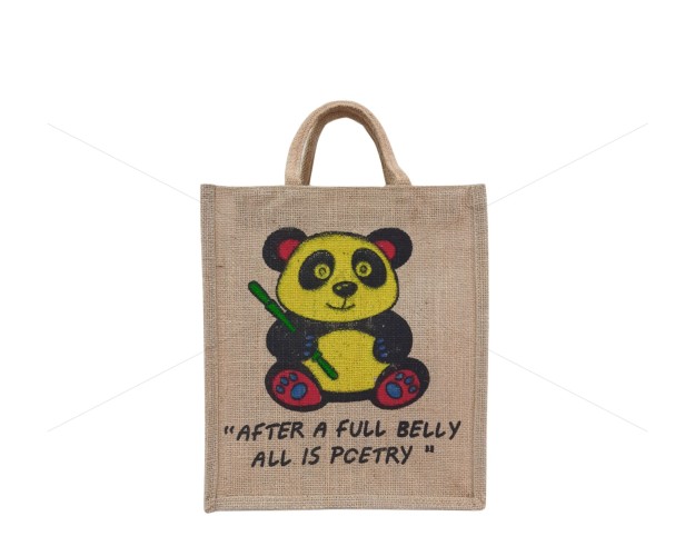 Fancy Bag - Random Colour Panda Print Jute Bag  And Zipper (12 X 5 X 14 inches)