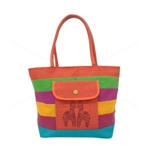 Multi Utility Hand Bag - A vibrant hand bag with a cute wooden horse print (16 x 5 x 12 inches)
