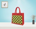 Fancy Bag - A cute little jute bag with bright flower prints with zipper (11 x 4.5 x 10 inches)