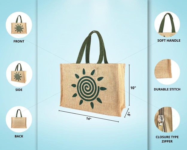Lunch Bag - A classic jute bag with a simple spiral designs with unique magnitude (14 x 5 x 10 inches)