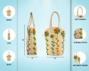 Hand Bag - A multi-purposed jute handbag with prepossessing and colourful flowers (14 x 5.5 x 16 inches)