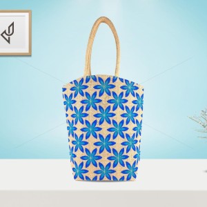Hand Bag - A long multi-utility jute handbag with sparkling flower print (14.5 x 6 x 16 inches)