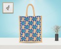 Lunch Bag - A simple jute lunch bag with starry flower print and zipper (12 x 5 x 14 inches)