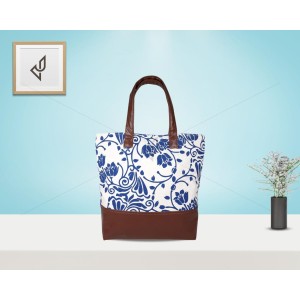Hand Bag - A modest canvas handbag with leather bottom and handles (14 x 4 x 12.5 inches)