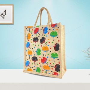 Gift Bag - A multi utility jute bag having colourful cute umbrella prints with zipper (12 x 6 x 14 inches)