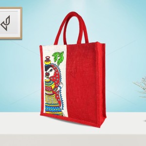Gift Bag - A multi utility jute bag having an appealing print of Radha on one side with zipper (12 x 5 x 14 inches)