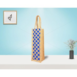 Wine / Water Bottle Bag - Bright Blue Dots (4 x 4 x 14 inches)