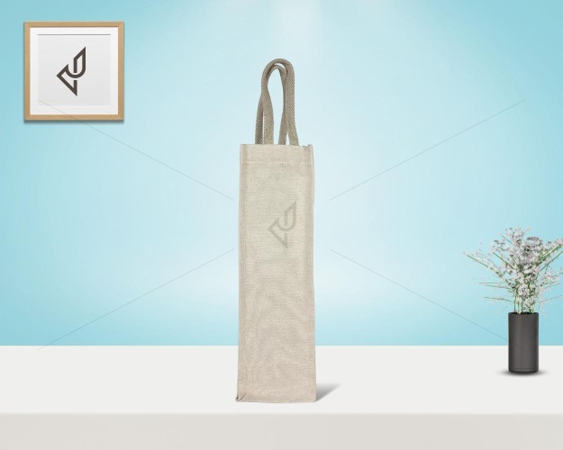 Wine / Water Bottle Bag - Plain White Canvas Bag (4 x 4 x 14 inches)