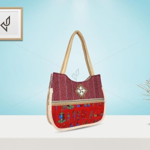 Hand Bag - A good looking jute handbag with an aesthetic print of egyptian culture (15 x 4 x 13 inches)