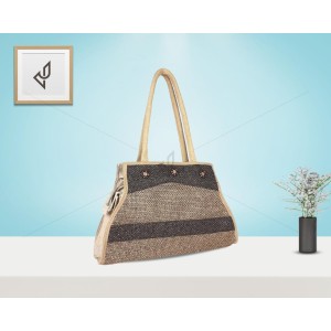 Hand Bag - A curvy jute hand bag with simple wooden beads (16 x 4 x 10 inches)