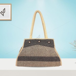 Hand Bag - A curvy jute hand bag with simple wooden beads (16 x 4 x 10 inches)