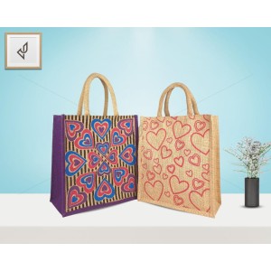 Set of 2 - A lovely combo of 2 jute bags with hearts on it - CB014