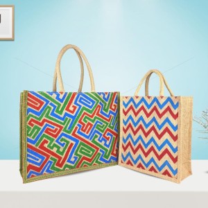 Set of 2 - A jute bag combo of abstract geometric  patterns - CB016