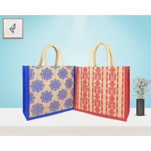 Set of 2 - A combo of jute bags with flower prints - CB026