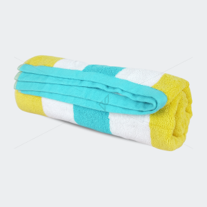 Striped - Bath Towel, 500 GSM (1 Bath Towel, Mix of White,Blue & Yellow) [T1118]