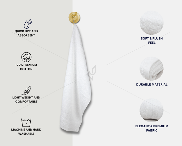 Solid Dobby - Hand Towel, 500 GSM (1 Hand Towel, White) [T1138]
