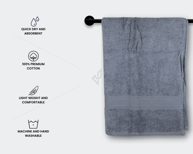 Solid Dobby - Bath Towel, 580 GSM (1 Bath Towel, Grey) [T1147]
