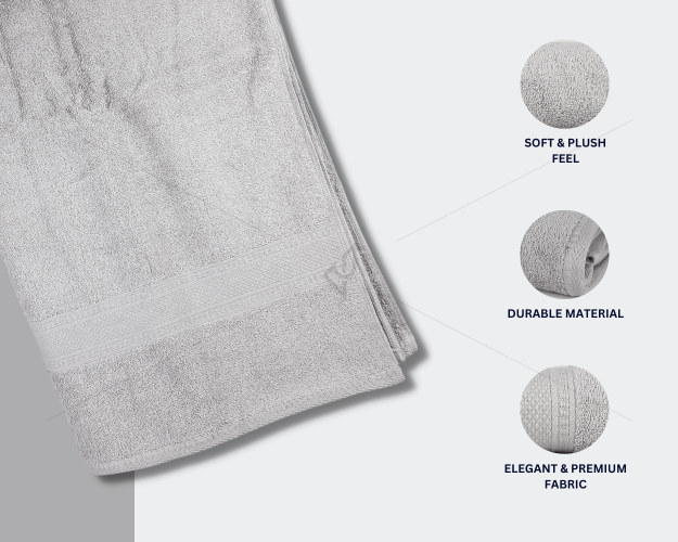 Solid Dobby - Bath Towel, 580 GSM (1 Bath Towel, Light Grey) [T1148]